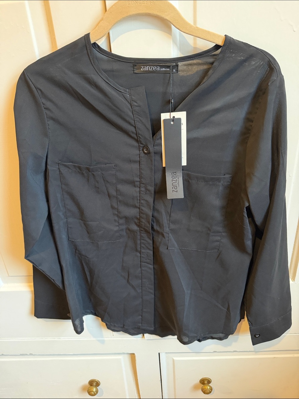 Zanzea Black Button-Front Long Sleeve Blouse